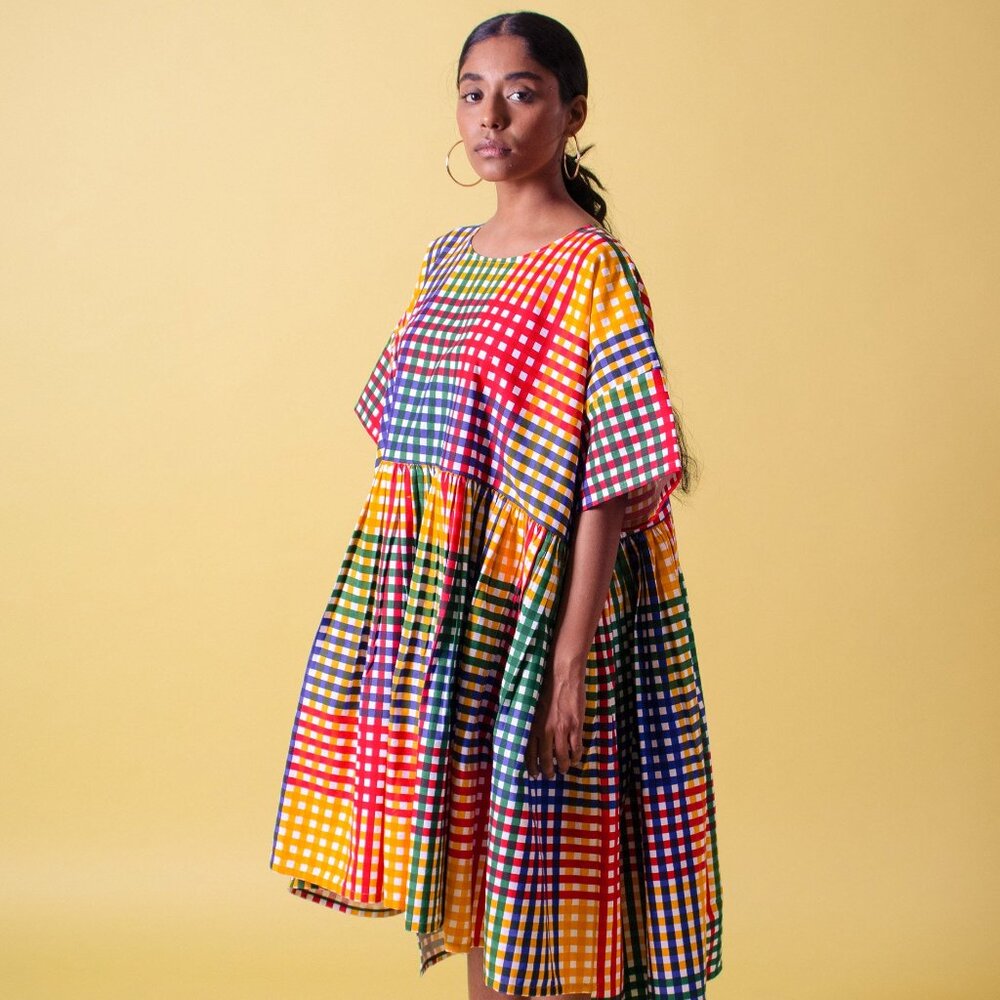 [SOLD] Norblack Norwhite The Island General Dover Babydoll Rainbow Gingham Dress